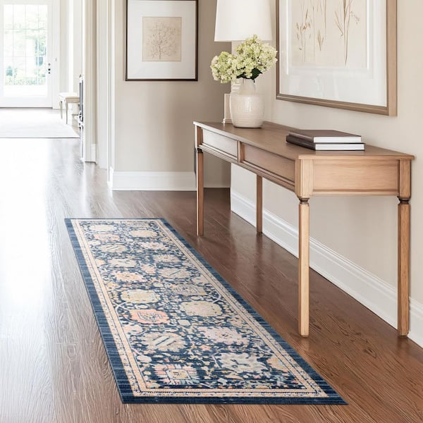 Crestwood Navy 2 ft. x 8 ft. Oriental Indoor Area Rug
