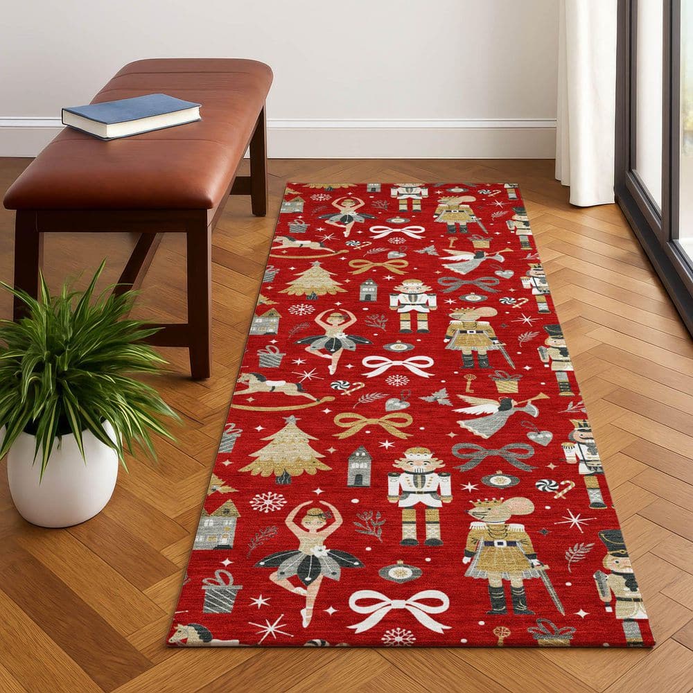 Mayfield Premium Machine Washable Abstract AMF1827 Red 2 ft. 3 in. x 7 ft. 6 in. Runner Rug price history on PriceWatchPro