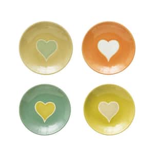 Multicolor Handmade Wax Relief Heart Stoneware Plate (Set of 4)