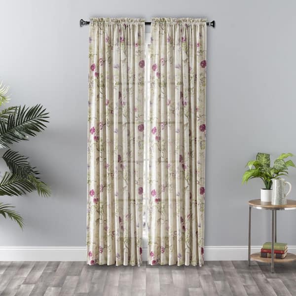 Balmoral Lilac Polyester Crushed Taffeta Floral 48 in. W x 63 in. L Rod Pocket Light Filtering Curtain (Single Panel)