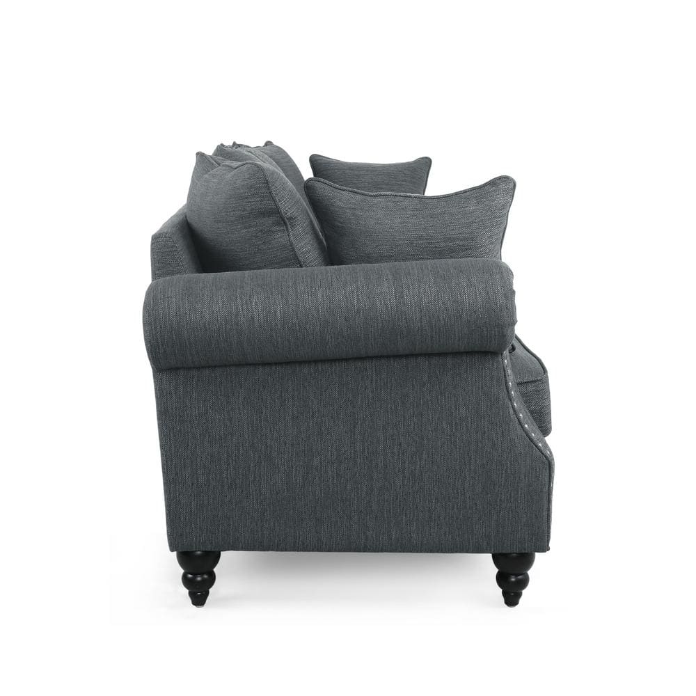 Charcoal Tufted Fabric Lawson Sofa with Nailhead Trim