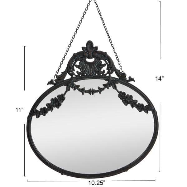 Vintage Black Pewter Round Wall Mirror with Decorative Chain