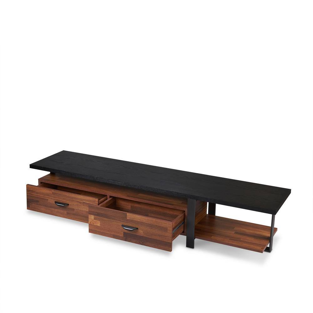 Black and Walnut 71" Metal Framed TV Stand with Cabinet