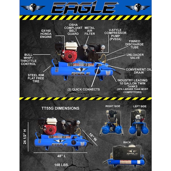 Eagle Wheelbarrow Honda GX-160 10 Gal. 5.5 HP Gas Engine TT55G