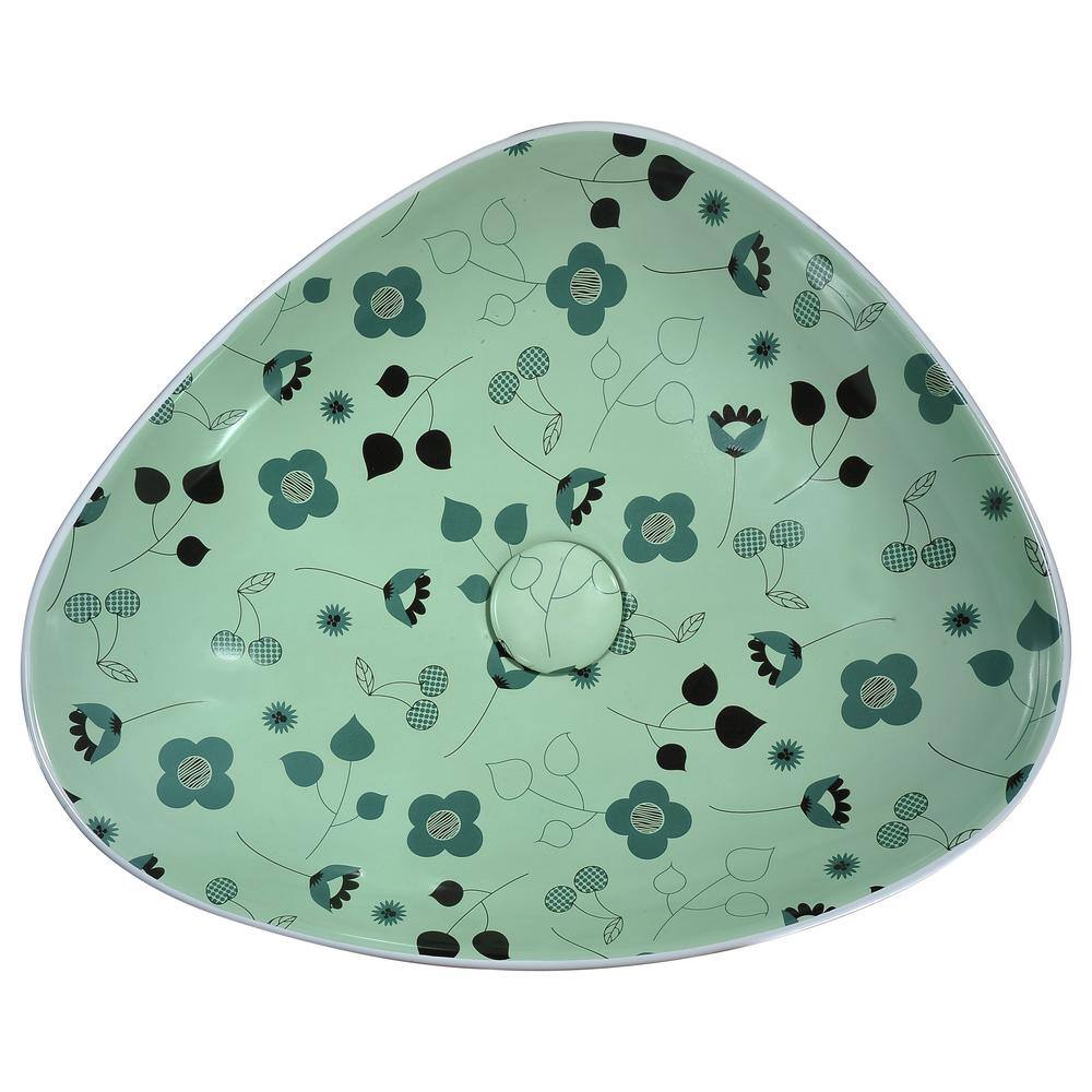Mint Green Ceramic Floral Vessel Bathroom Sink