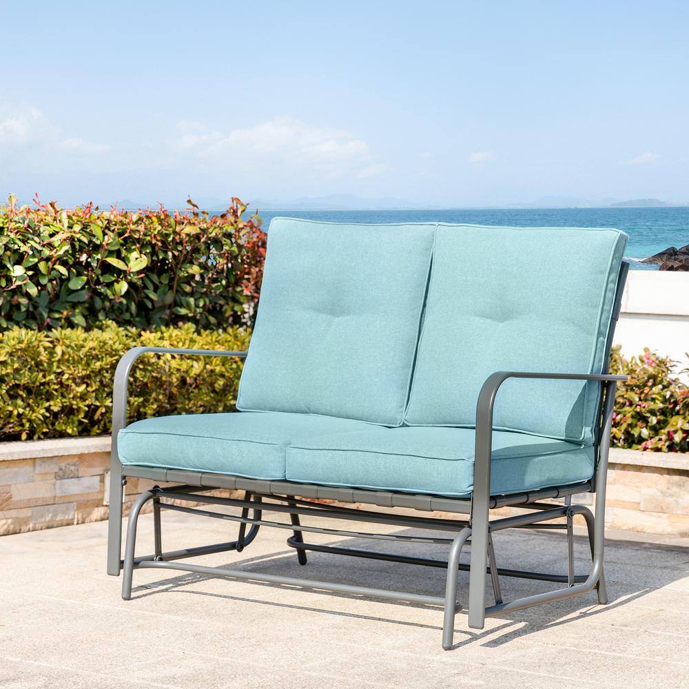 Glitzhome Metal Outdoor Patio Loveseat Glider Chair with CushionGuard