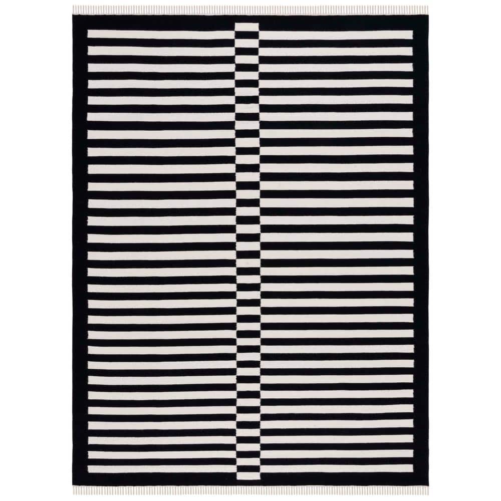 Handmade Boho-Chic Grey/Blue Wool Striped 8' x 10' Area Rug