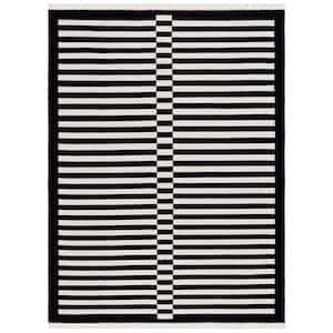 Striped Kilim Black Ivory 8 ft. x 10 ft. Border Striped Area Rug