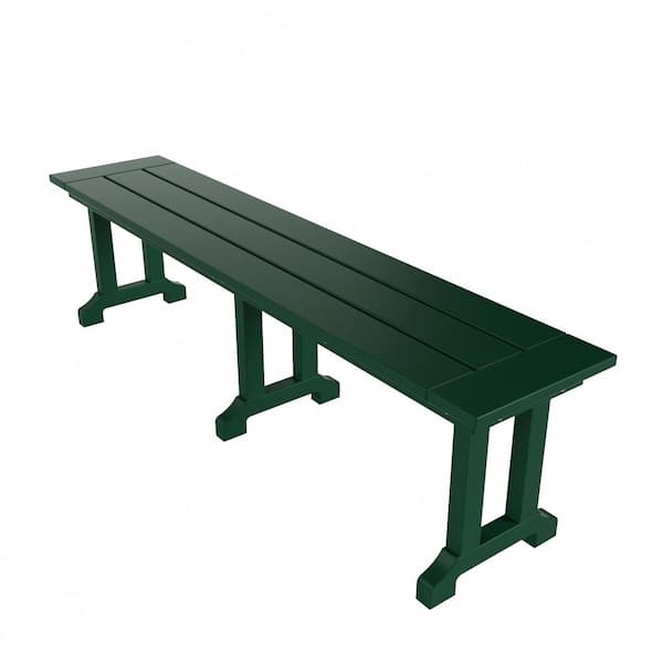 WESTIN OUTDOOR Hayes 65 in. Backless HDPE Plastic Trestle Outdoor Dining 2-Person Patio Garden Bench in Dark Green