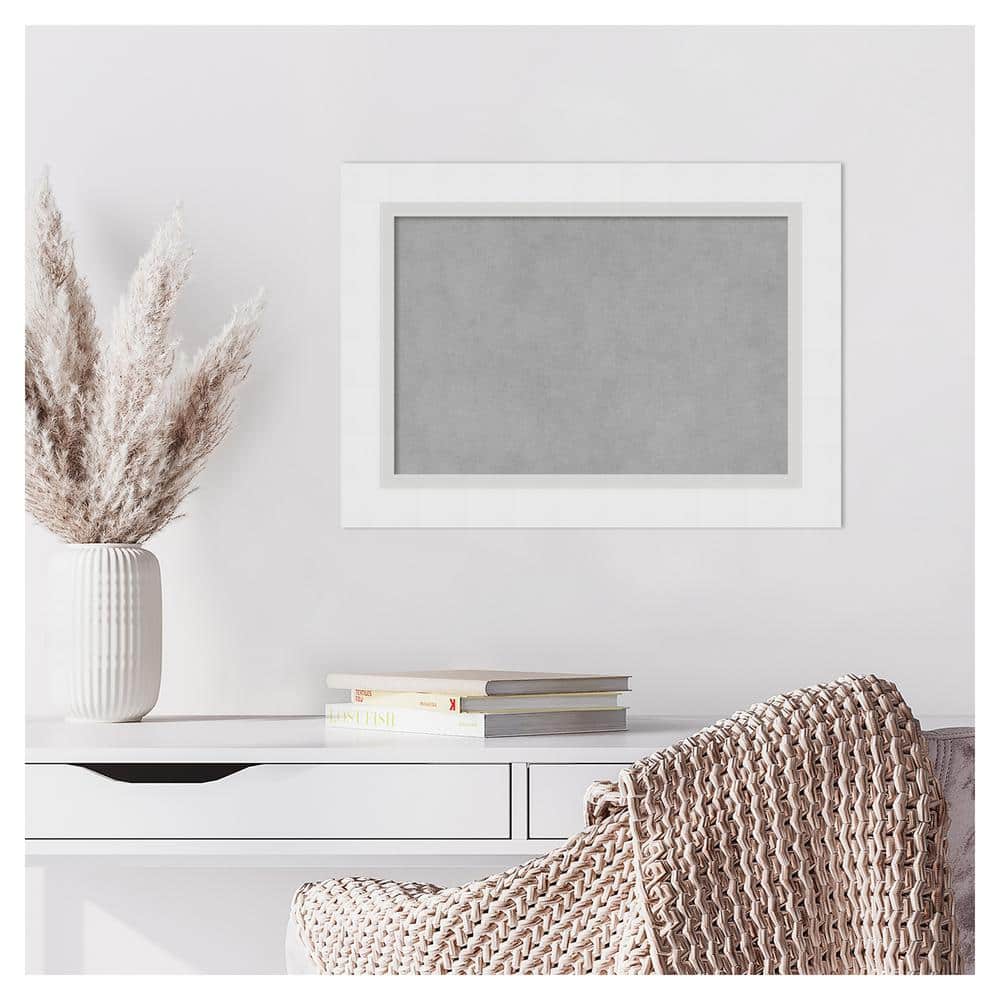 Blanco White and Grey Wood Framed Magnetic Memo Board