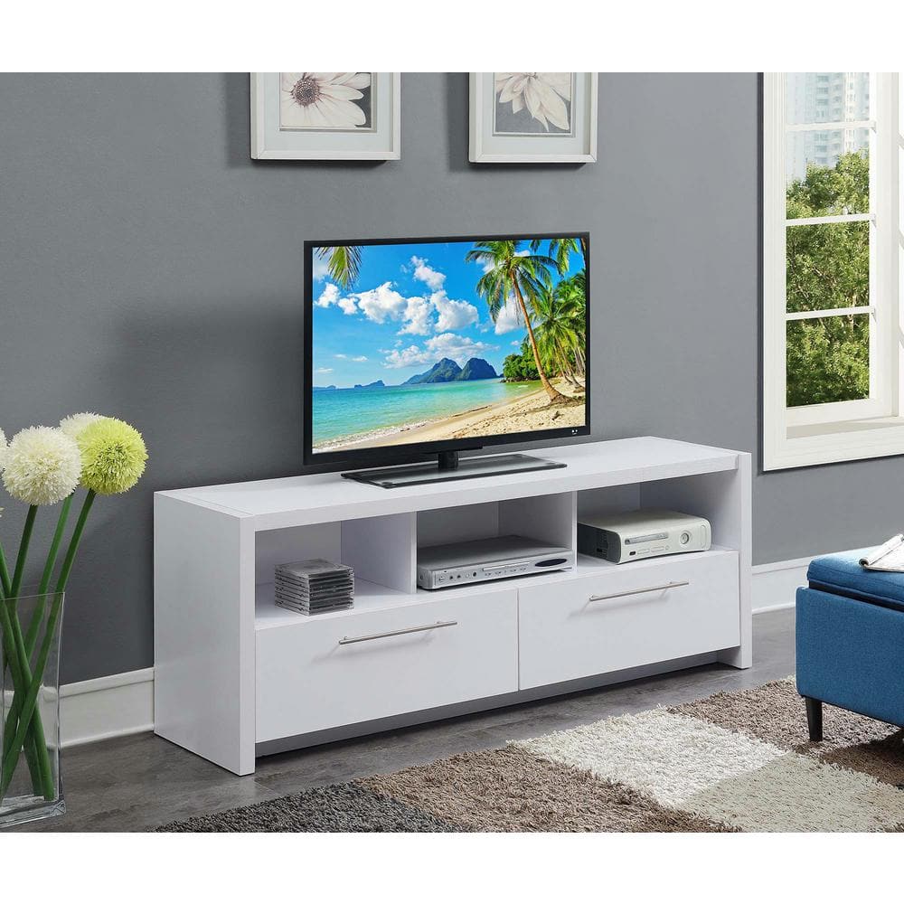 Newport Marbella 60" Luxe White TV Stand with Concealed Storage