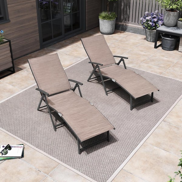 Dark Gray 2-Piece Aluminum Metal Folding Outdoor Chaise Lounge with Adjustable Back in Espresso