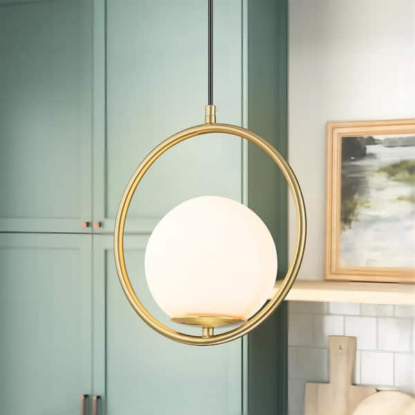 Rennnsan Roy 1-Light Gold Geometric Pendant Light with Globe Glass