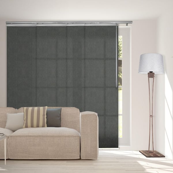FINE FIXTURES Nobel Gray 48 in. - 88 in. W x 94 in. L Adjustable 4- Panel White Single Rail Panel Track with 23.5 in. Slates
