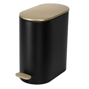 Slim Oval 5 L/1.3 Gal. Pedal Trash Bin with Soft Close Lid in Black and Gold