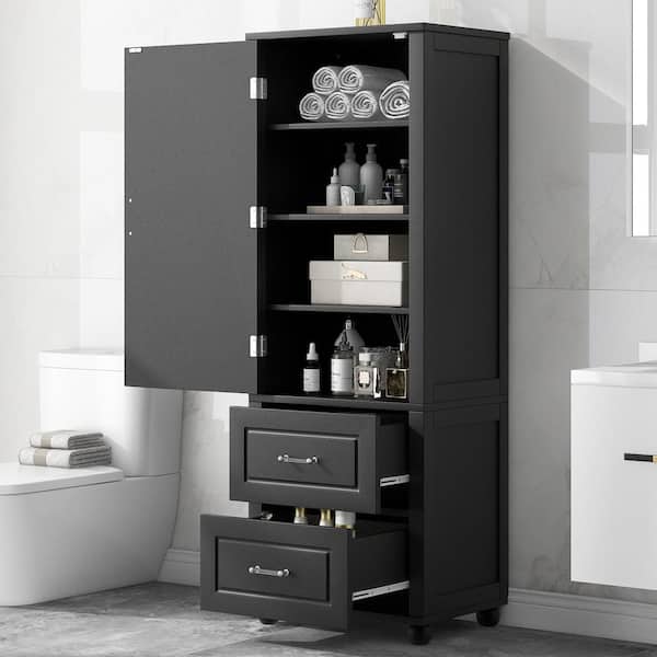 Black 61.40 in. Accent Cabinet with 2 Drawers and Adjustable Shelves