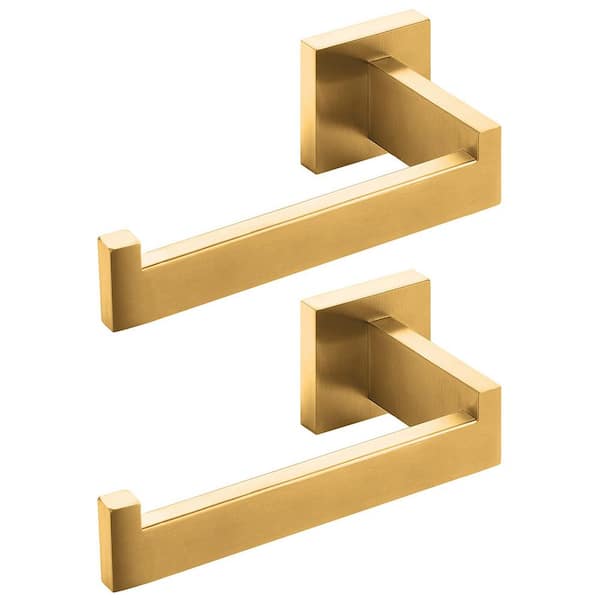 Cubilan Wall Mounted Single Post Square Stainless Steel Toilet Paper Holder in Brushed Brass (2-Pack)
