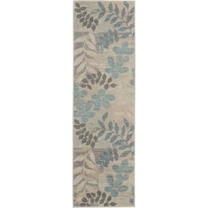 Tranquil Ivory/Light Blue 2 ft. x 7 ft. Floral Contemporary Runner Rug