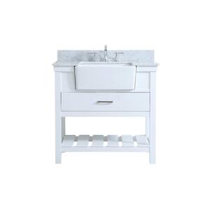 Simply Living 36 in. W x 22 in. D x 34.125 in. H Bath Vanity in White with Carrara White Marble Top