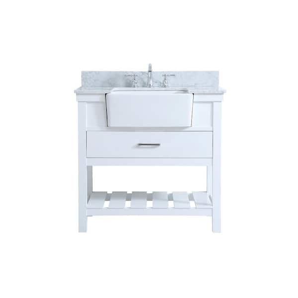 Unbranded Timeless Home 36 in. W x 22 in. D x 34.13 in. H Bath Vanity in White with Carrara Marble Top with White Basin