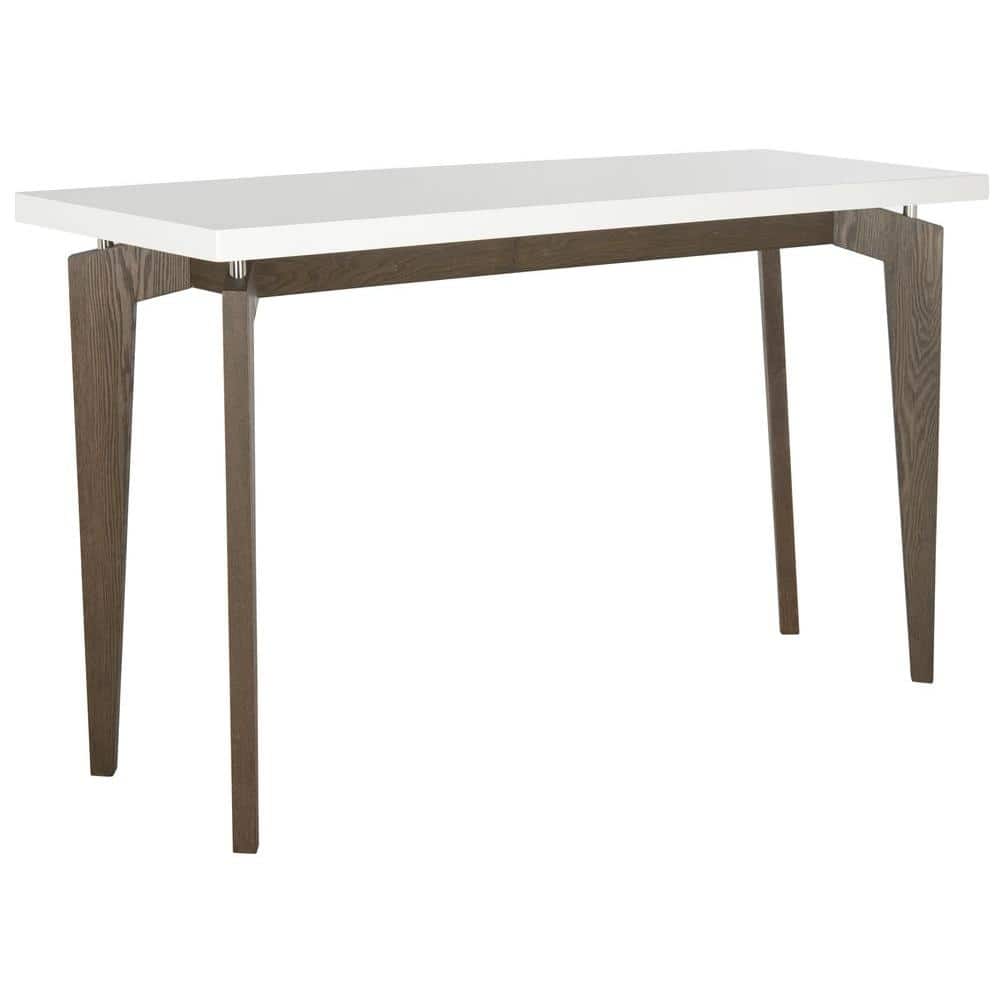White and Dark Brown Lacquered Wood Console Table with Storage