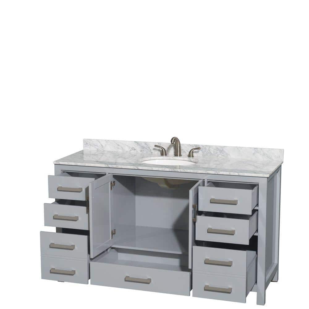 Sheffield 60" Gray Freestanding Single Bathroom Vanity with Marble Top
