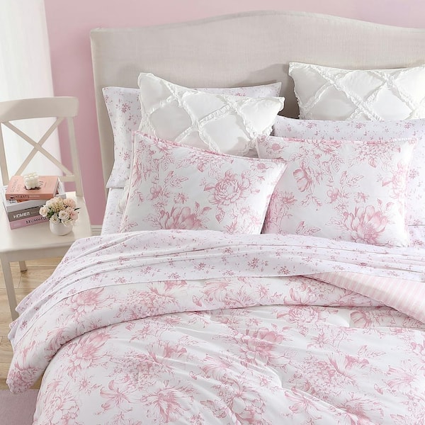 Laura Ashley Delphine 2-Piece Pink Cotton Twin XL Comforter Set