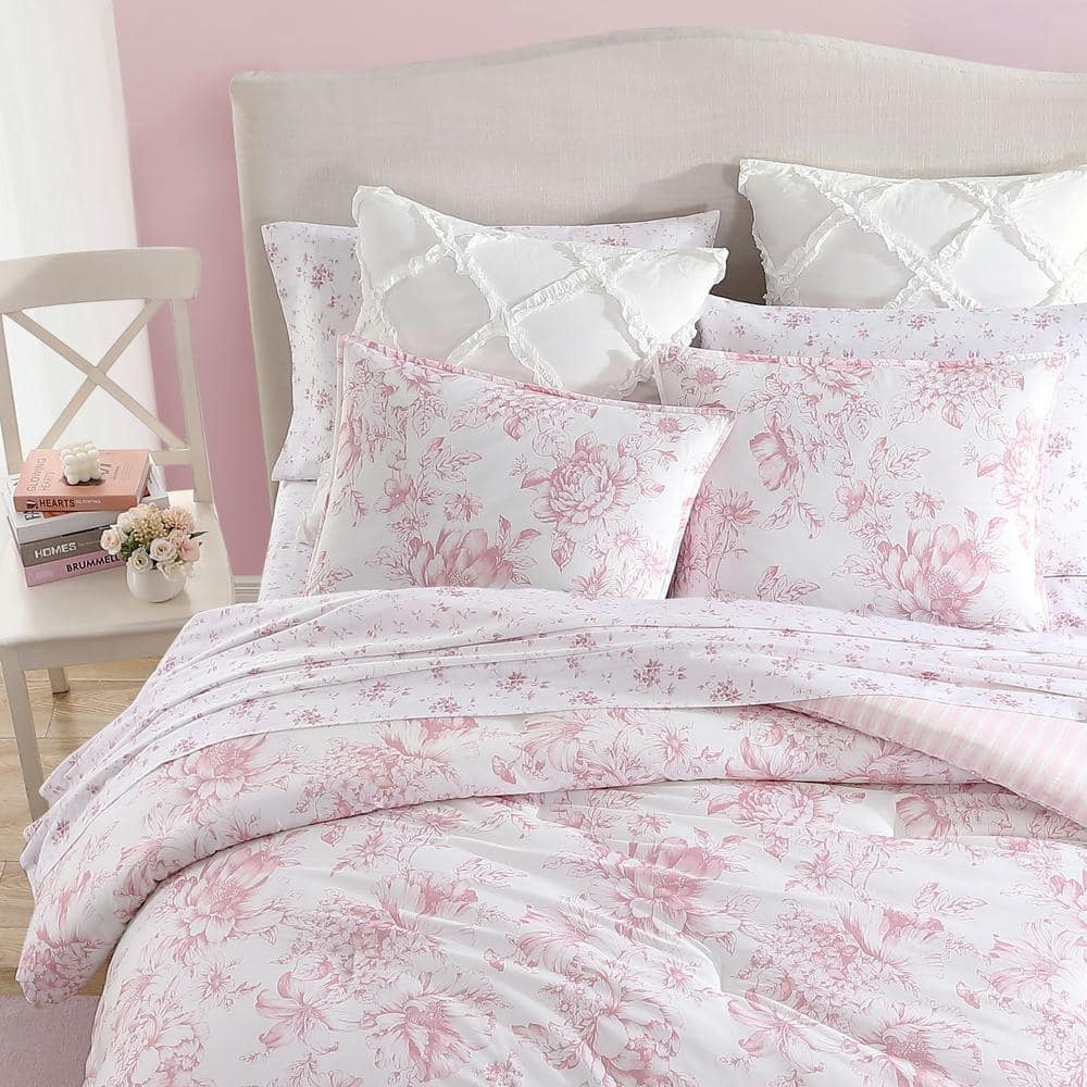Delphine Pink Cotton Reversible Full/Queen Comforter Set