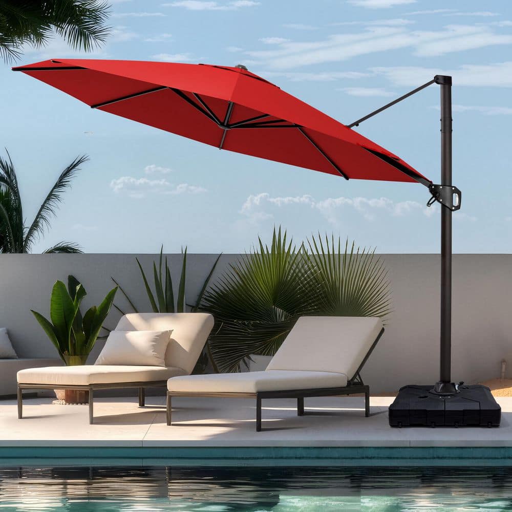 11.5' Cantilever Offset Umbrella Heavy Duty Tilt 360 Rotation Round Patio Umbrella