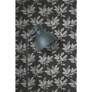 Dark Grey and White Stylized Leaves Vinyl Peel and Stick Wallpaper Roll (Covers 30.75 sq. ft.)