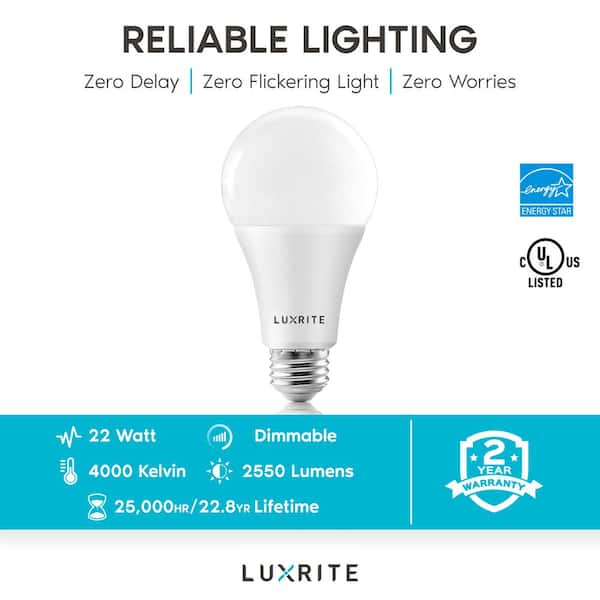 150-Watt Equivalent A21 Dimmable LED Light Bulbs Enclosed Fixture Rated 4000K Cool White (2-Pack)