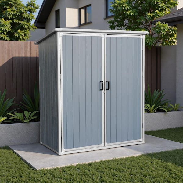 60.75 in. W x 38 in. D x 68.5 in. H Gray Resin Outdoor Storage Cabinet, All-Weather Tool Shed