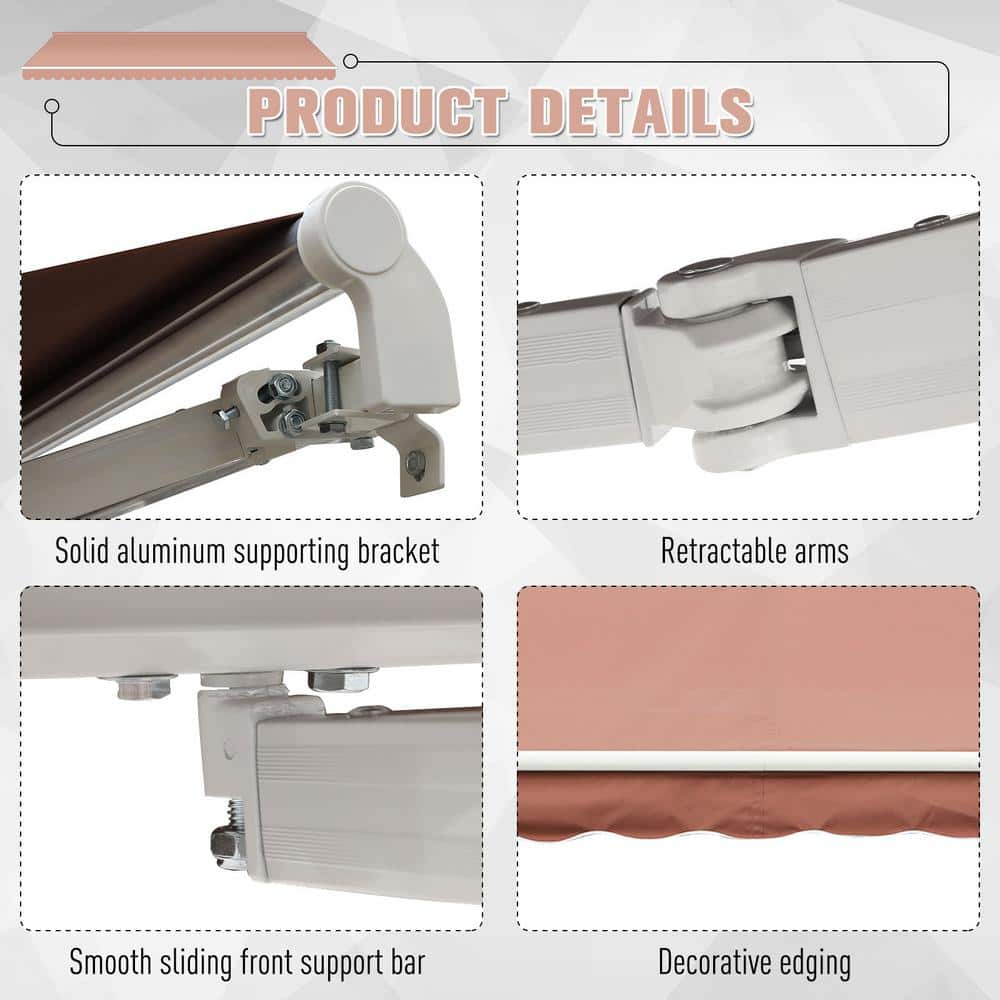 Coffee Brown 13' x 8' Retractable Patio Awning with Aluminum Frame