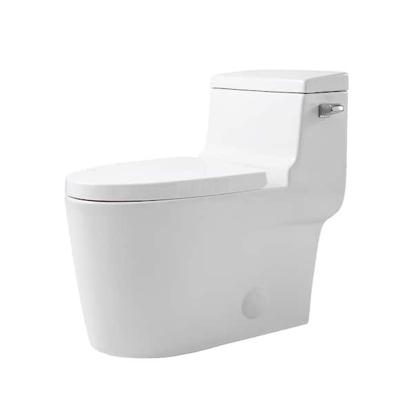 1-Piece Modern 1.28 GPF Dual Flush Siphon Elongated ADA Chair Height Toilet Soft Closing Seat in Crisp White