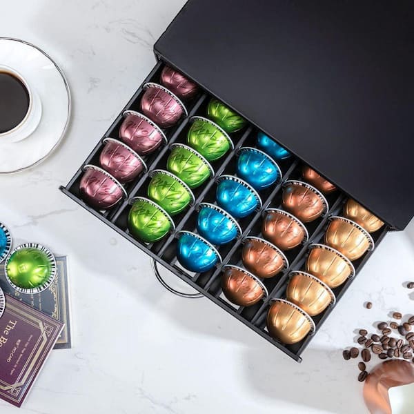 Lynzavix Black Metal Coffee Pod Organizer Drawer for Nespresso