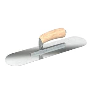 18 in. x 4 in. Razor Stainless Steel Round End Pool Trowel with Wood Handle and Short Shank