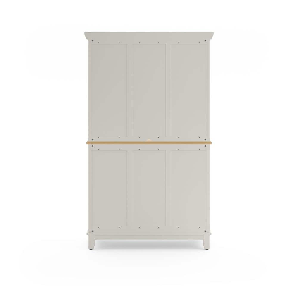 Off White China Cabinet with Natural Wood Top