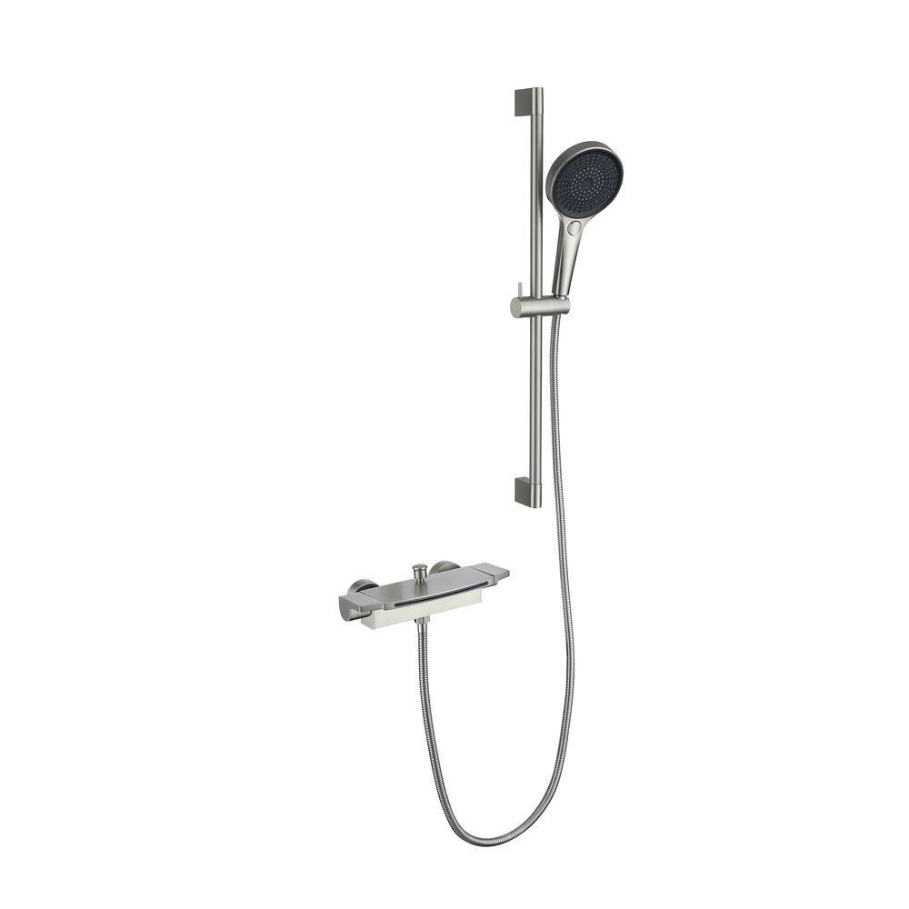 Brushed Nickel Wall Mount Waterfall Faucet Set with Adjustable Hand Shower