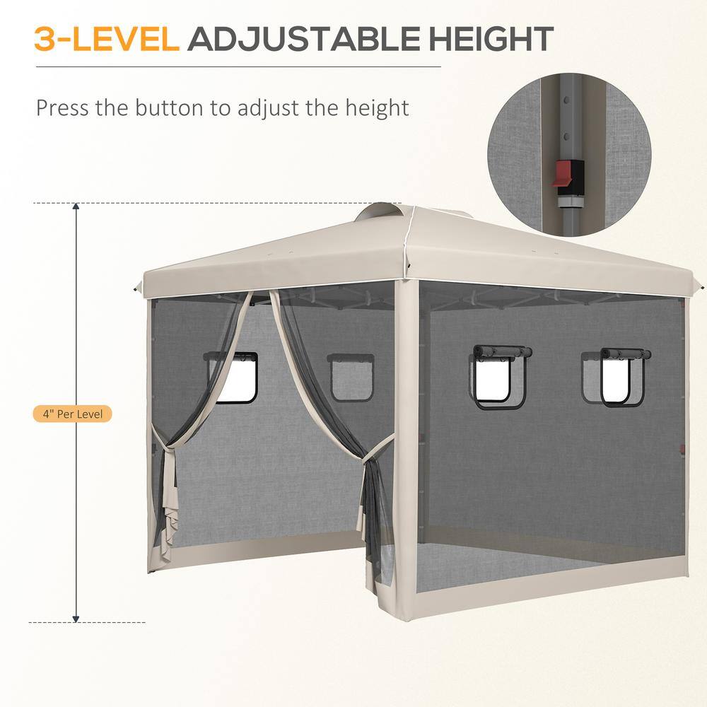 Beige 10' x 10' Pop Up Canopy Tent with Mesh Curtains