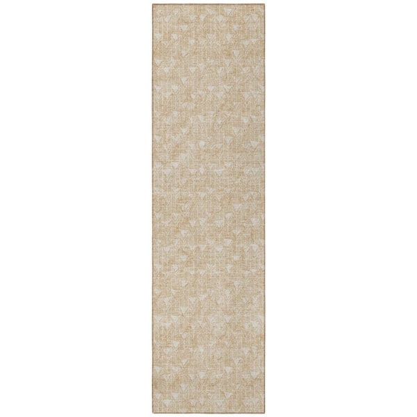 Beige 2 ft. x 8 ft. Woven Geometric Polyester Runner Indoor/Outdoor Area Rug