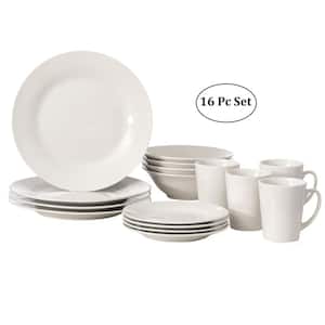 16-Piece White Rimmed Dinnerware Set for 4 Person Mugs, Salad and Dinner Plates and Bowls Sets, High Quality Dishes