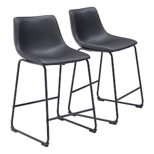 Smart 34.6 in. Black Low Back Wood Frame Bar Stool with Faux Leather Seat