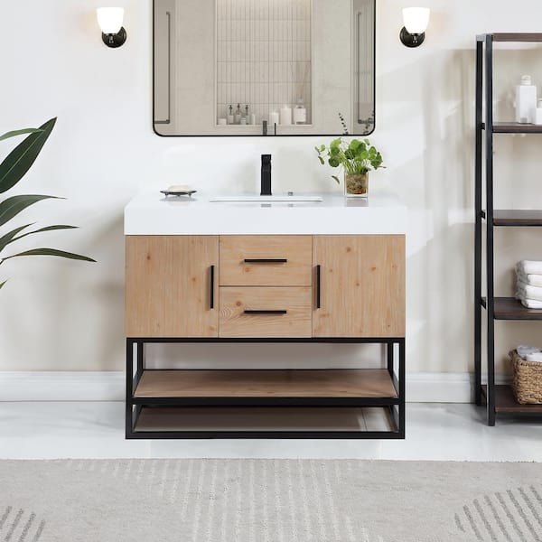 Altair Bianco 42 in. W x 22 in. D x 34 in. H Single Sink Bath Vanity in Light Brown with White Composite Stone Top