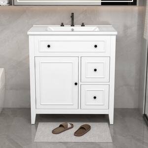 30 in. W x 18 in. D x 32.5 in. H Single Sink Freestanding Bath Vanity in White with White Ceramic Top