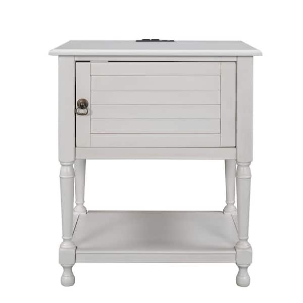 YOFE 2-Built Shelves White Nightstand Storage Cabinet with USB Charging Design 21.2 in. L x 14.8 in. W x 27.5 in. H