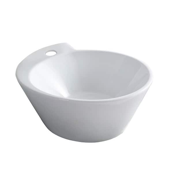 JimsMaison White Ceramic Circular Vessel Sink