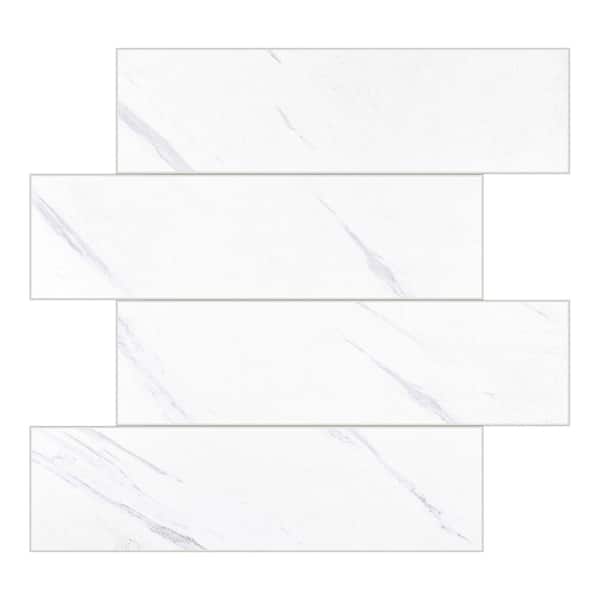 MURELLA White Marble Subway 10.83 in. x 11.81 in. SPC Peel and Stick Backsplash Tile (0.9 sq. ft./pack)