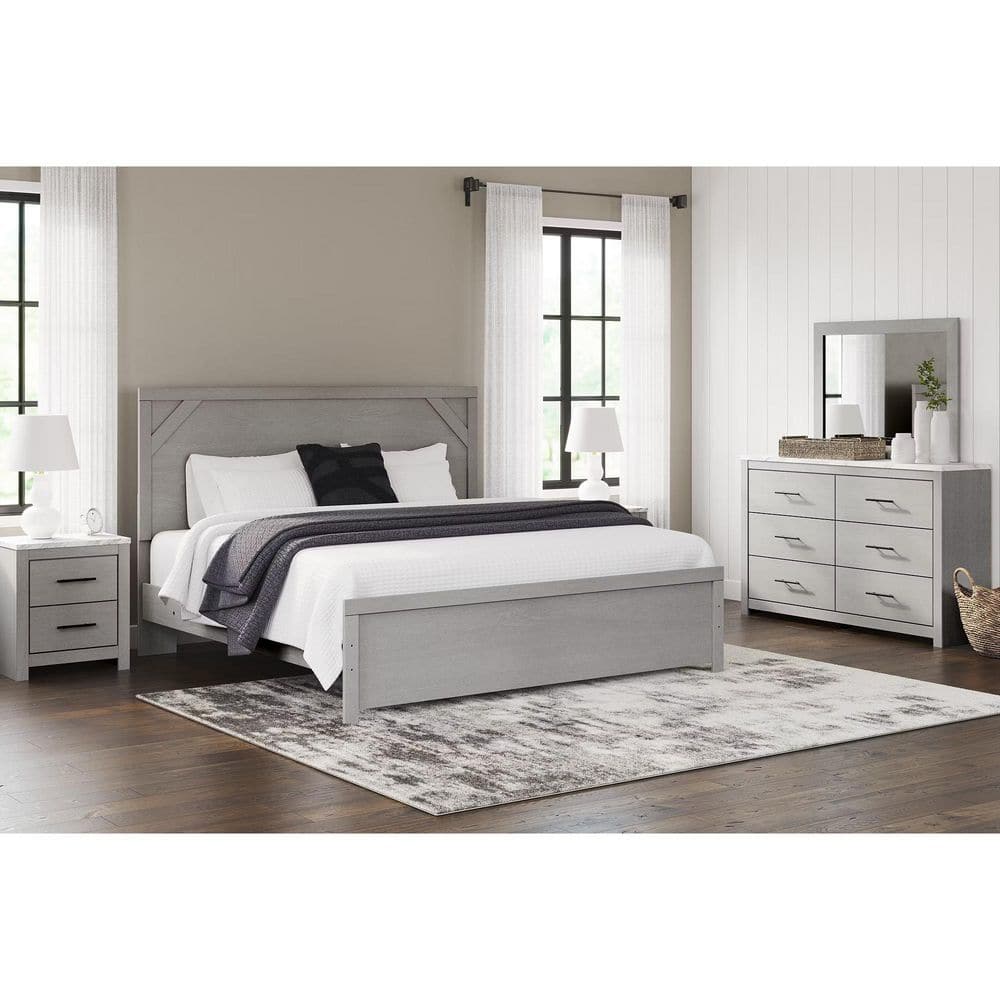 Cottonburg Transitional 2-Drawer Nightstand in Gray/White with Faux Marble Top