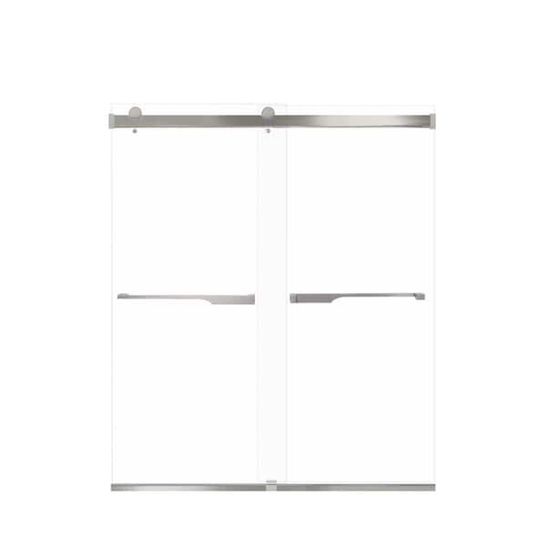 Transolid Brianna 60 in. W x 70 in. H Sliding Frameless Shower Door in Brushed Stainless with Clear Glass