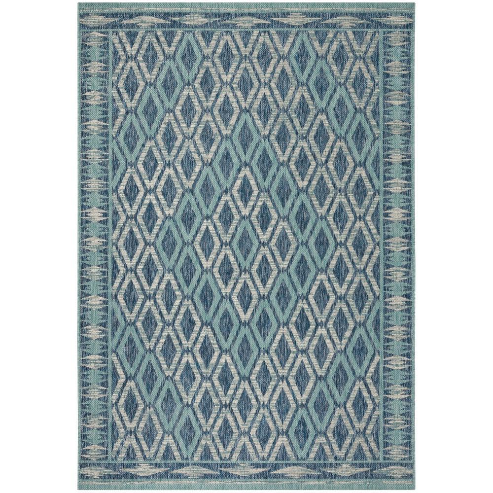 Courtyard Navy/Aqua 7 ft. x 10 ft. Border Indoor/Outdoor Patio  Area Rug price history on PriceWatchPro